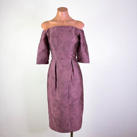 Kay Unger Brinley Off Shoulder Jacquard Sheath Midi Formal Dress Primrose 2 NWT - Picture 1 of 12